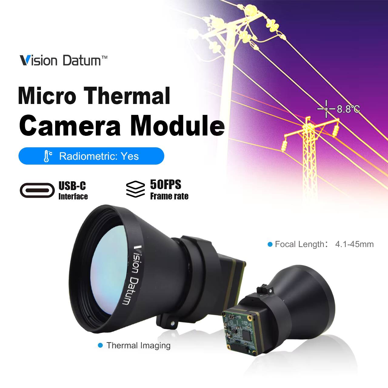 Thermal Imager Drone Gimbal - 1280X1024 LWIR 12Um Non-Cooled El 50Mm